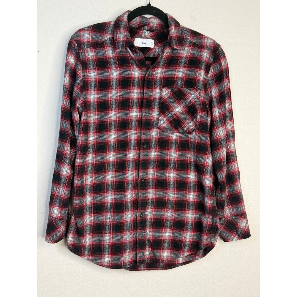 Tna Aritzia Women's Red Black Plaidโ Flannel Button Down Shirt XS